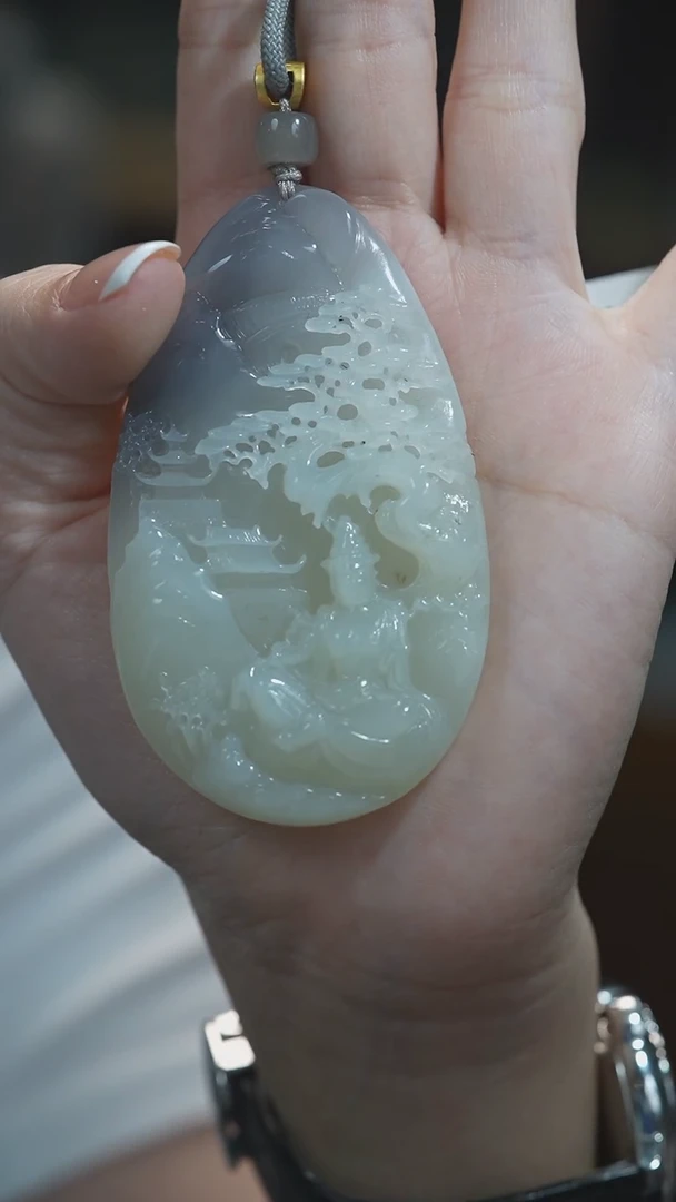 颈饰未镶嵌和田玉山水观音
