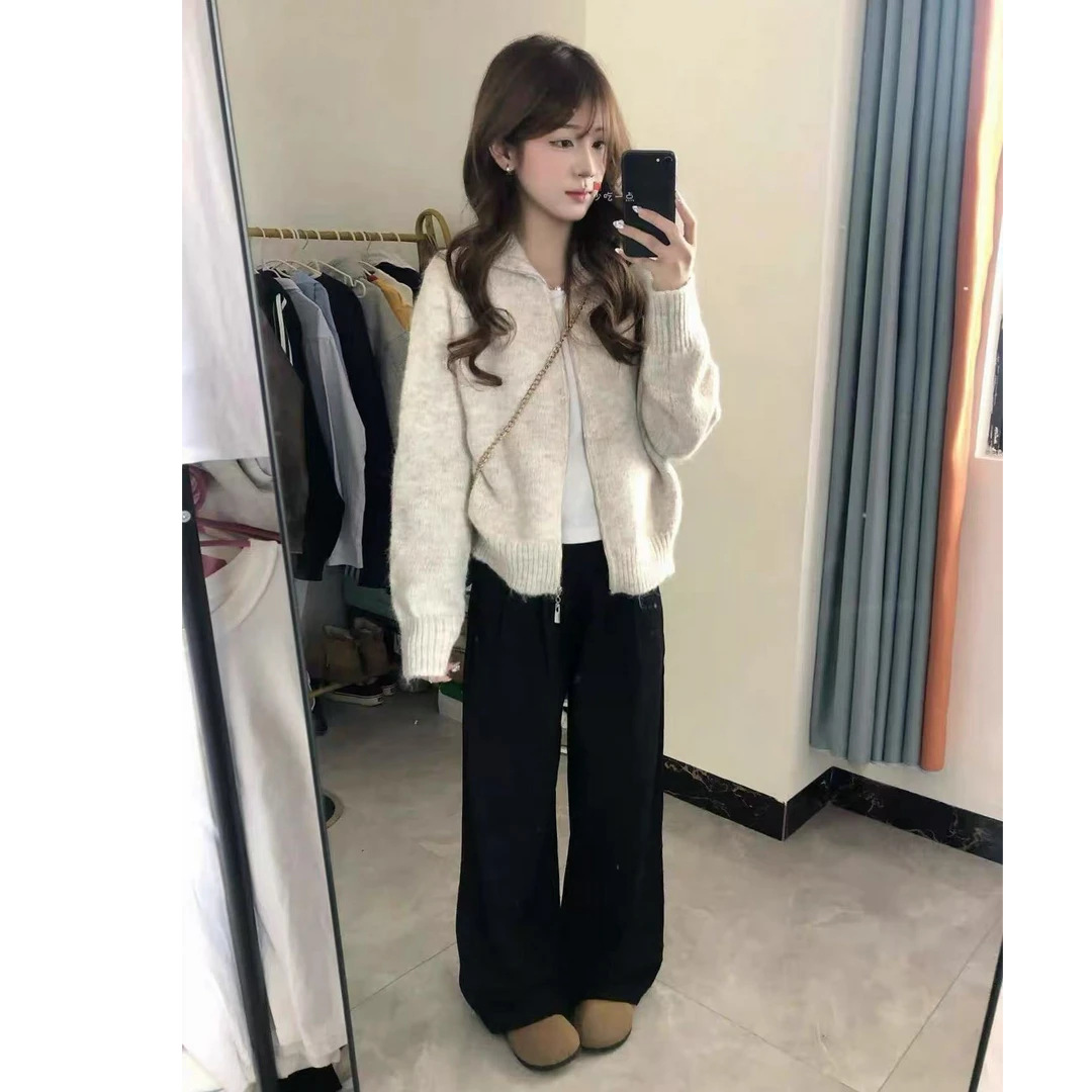 韩系早秋季穿搭针织开衫女软糯短款拉链毛衣外套高级感小个子上衣