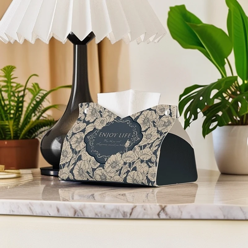 美式轻奢风纸巾盒家用客厅餐桌床头柜可爱创意抽纸盒皮质轻奢高级