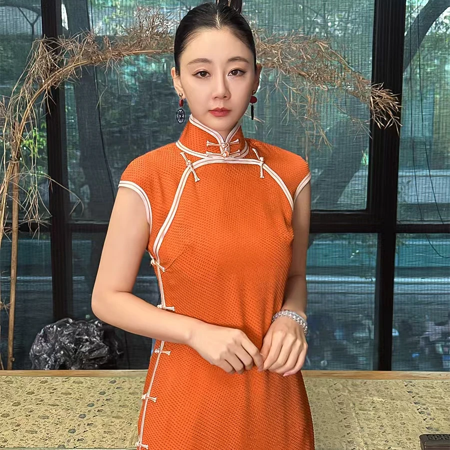 桑蚕丝烂花绡面料桑蚕丝缎衬里春夏合身款旗袍老上海民国风复古感