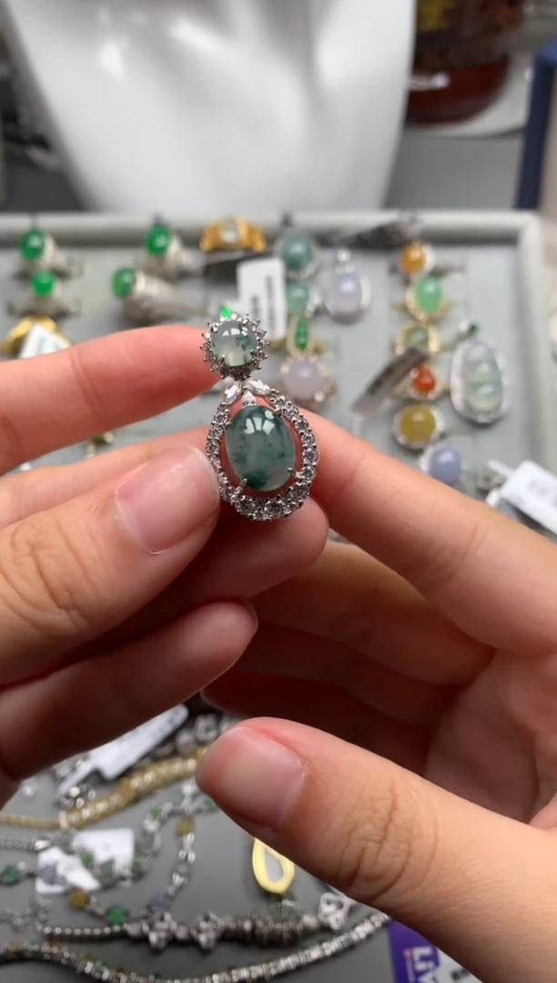 银S925镶嵌戒指翡翠吊坠