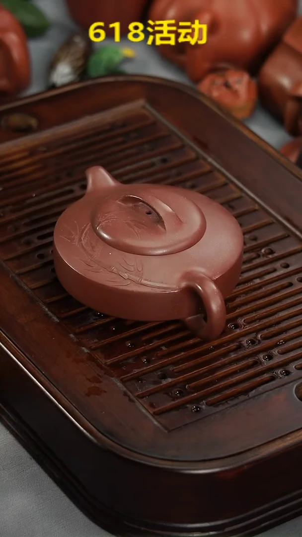 茶壶紫砂宜兴紫砂精工半手色堆绘汉君壶200毫升