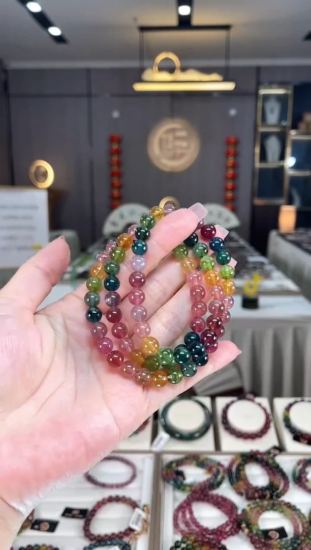 未镶嵌收藏级老矿碧玺色标彩虹三圈手串7mm+碧玺hon多样性发一条