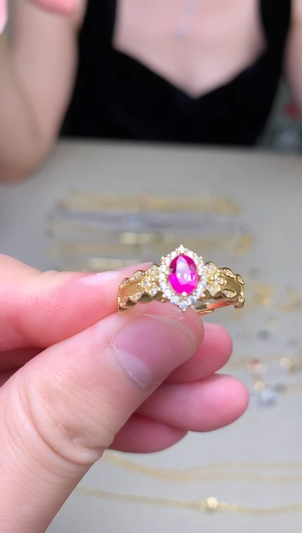 戒指银S925镶嵌红宝石戒指