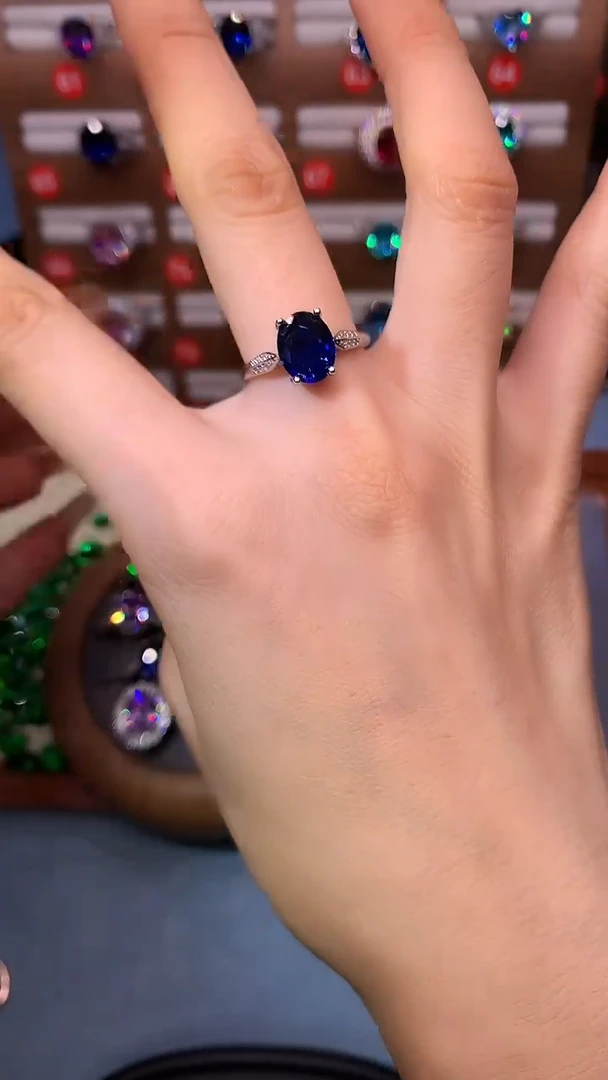 戒指蓝宝石银S925镶嵌......