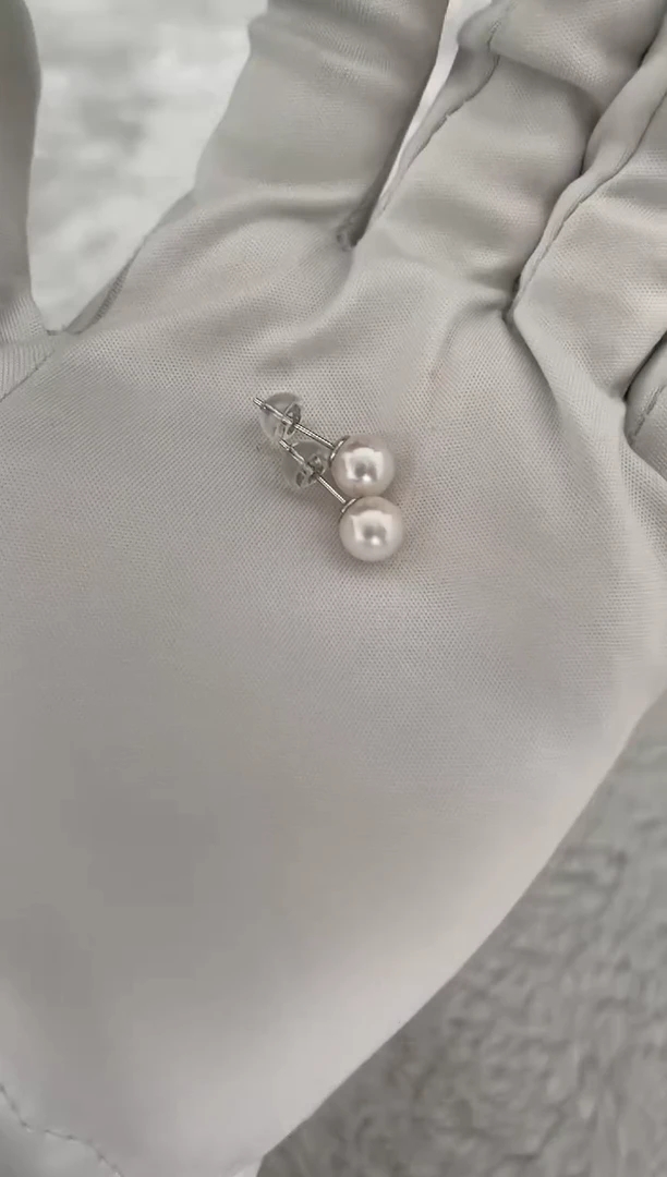 银S925镶嵌耳钉海水珍珠AK素钉7-7.5mm