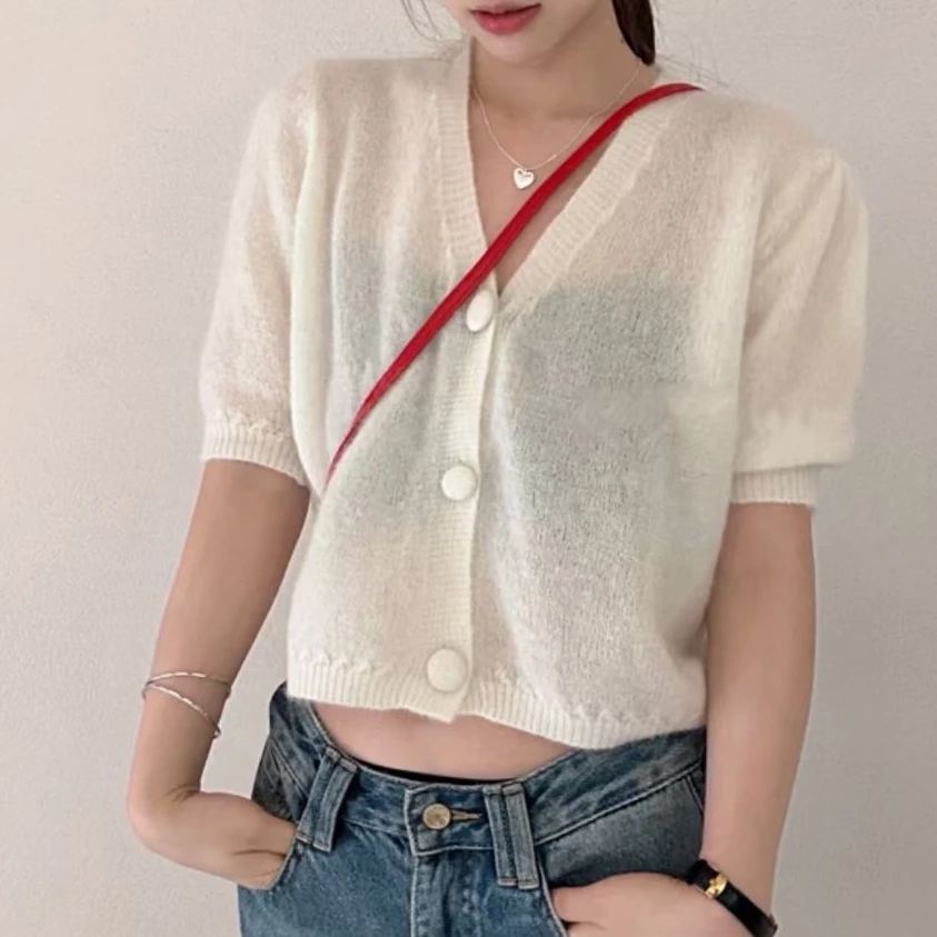 【早春爆单款】高腰V领微泡毛衣开衫 小个子显瘦神器