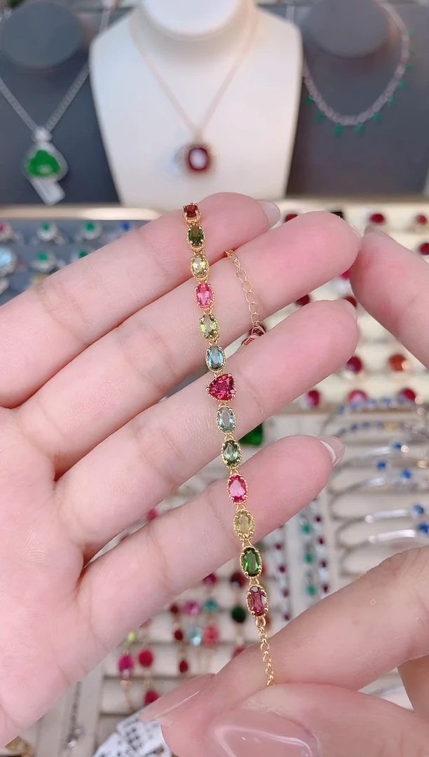 18K金镶嵌碧玺手链碧玺亚*姐.