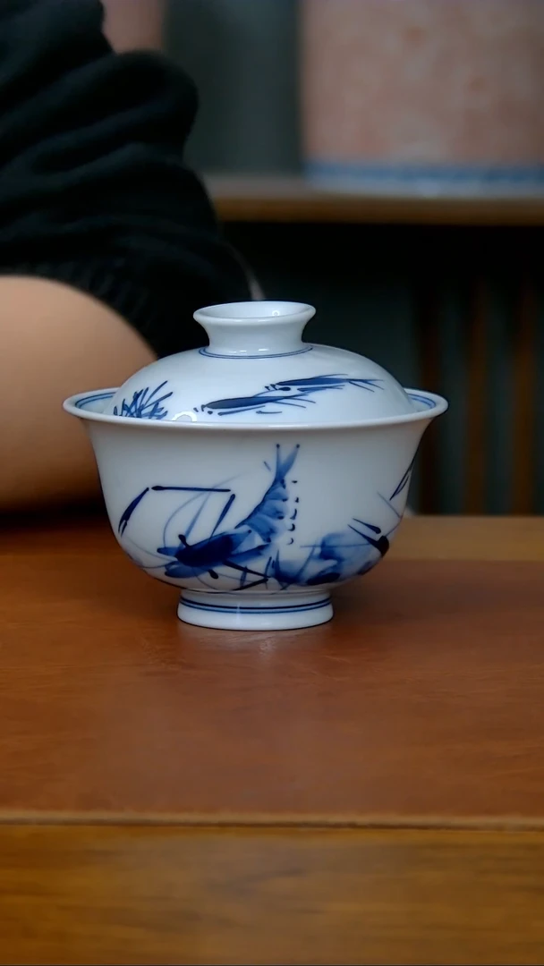 【闪购商品】陶瓷写意虾趣两才盖碗