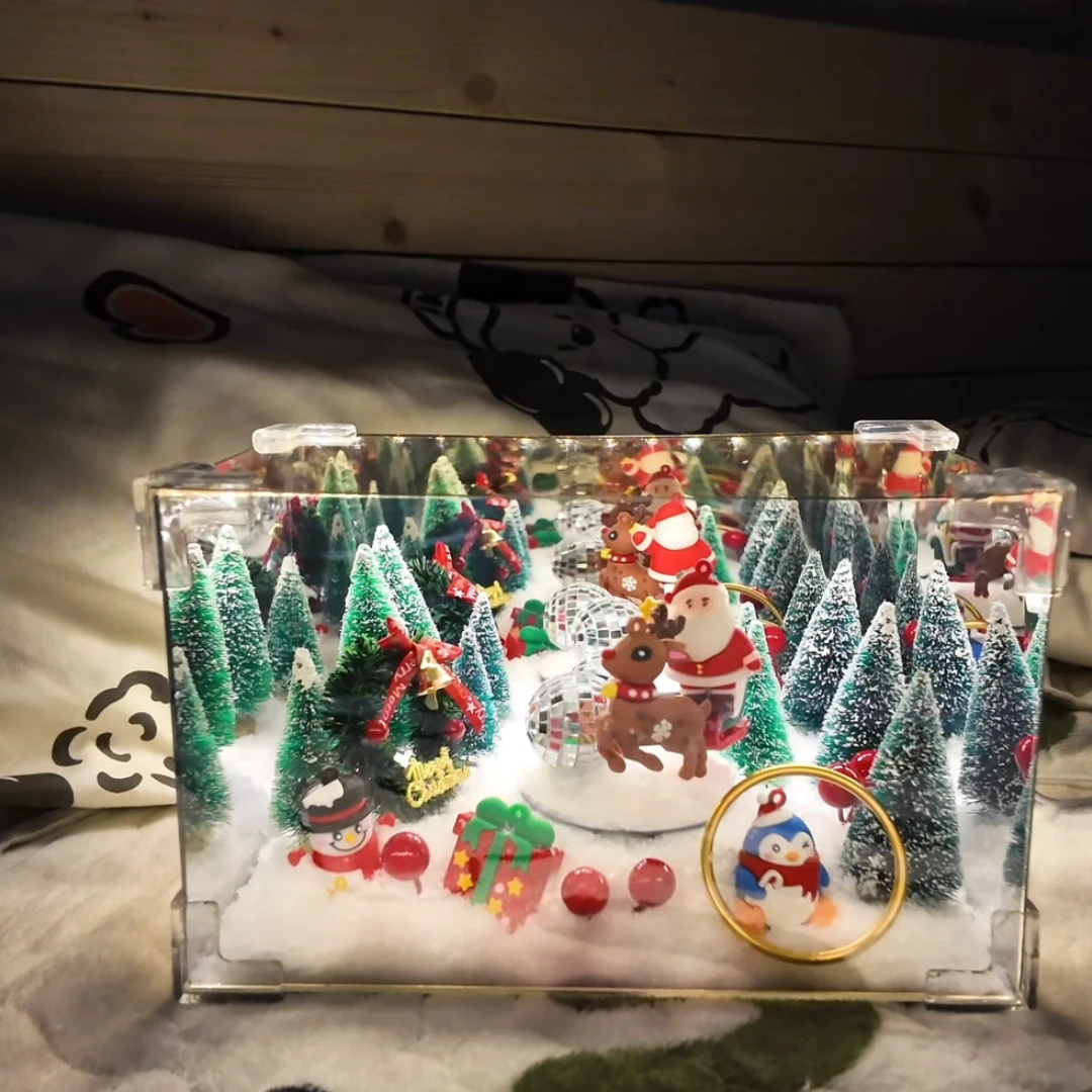 圣诞老人旋转魔方小夜灯手工DIY材料包圣诞微场景送女生情侣礼物