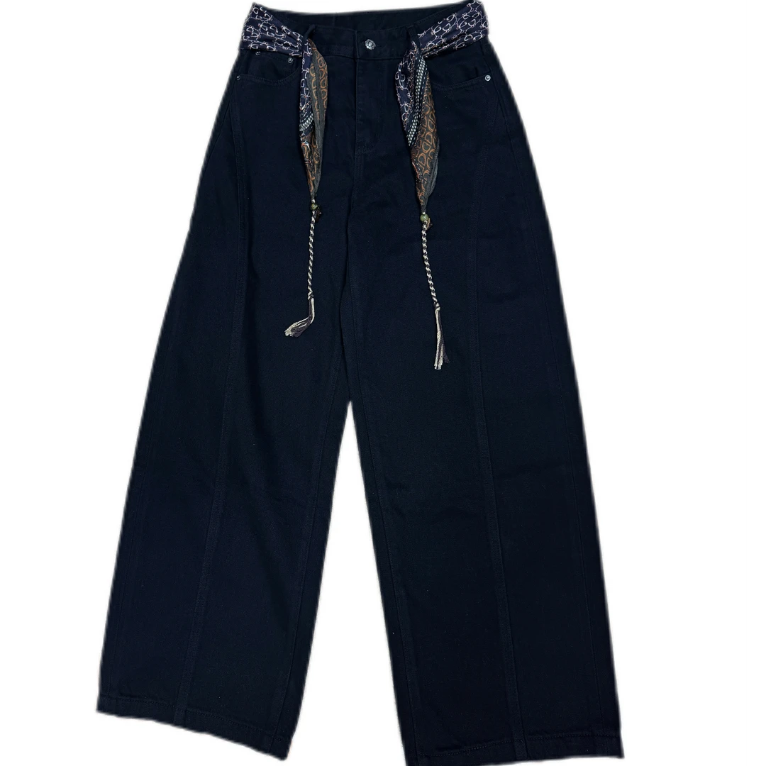 【金火柴】秋冬新款慵懒风小弯刀阔腿牛仔裤时尚百搭