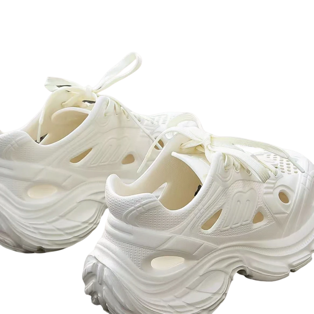 女款白色时尚百搭夏季透气镂空厚底