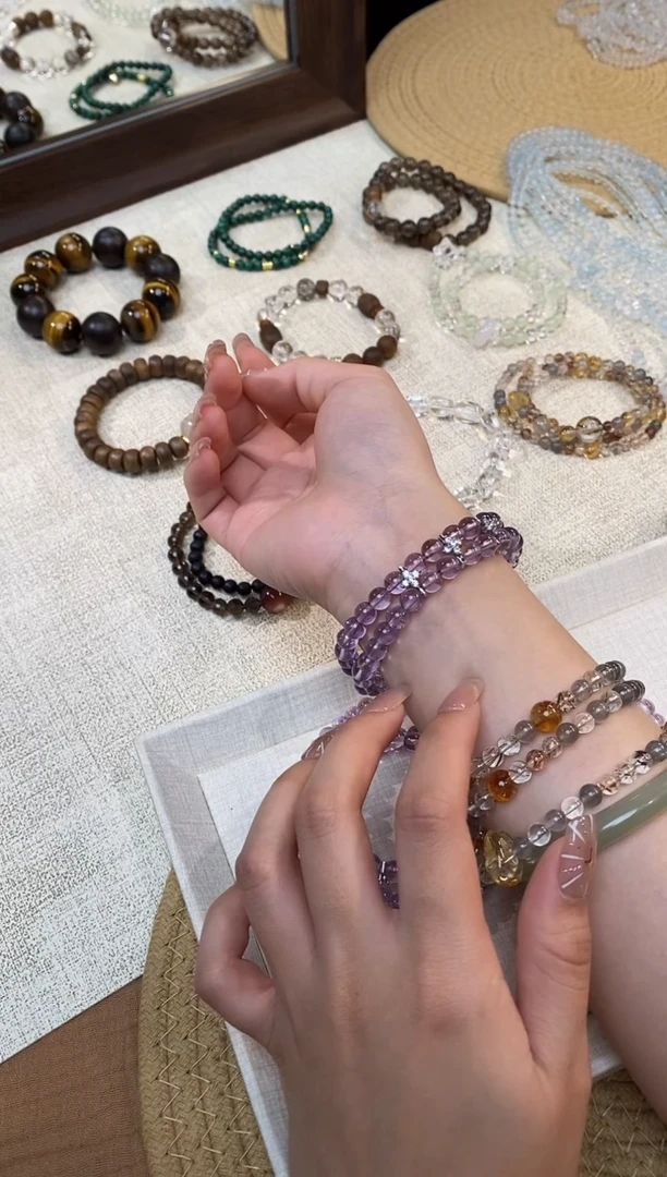 合金手链水晶《星轨》玻利维亚紫晶设计款手串双圈6-7mm多样性发一