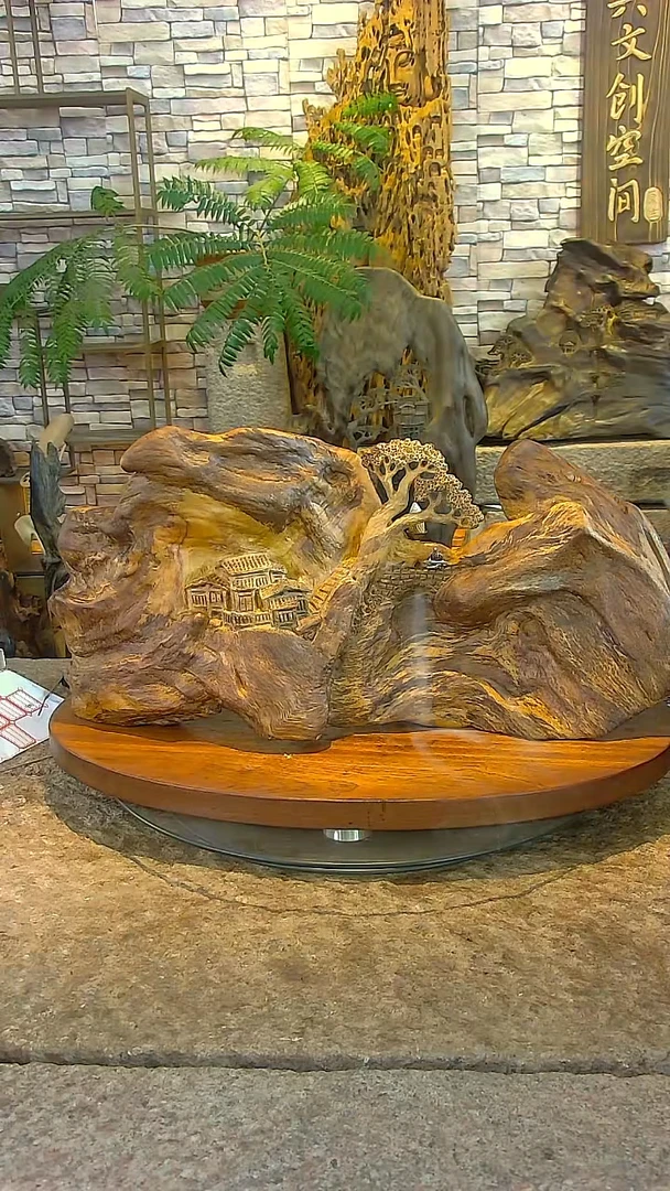 木香樟木山水摆件