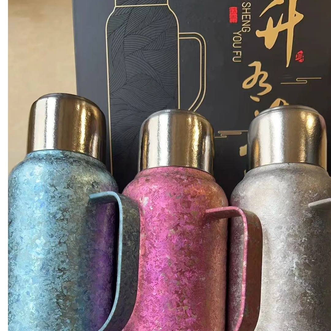 1升纯钛（机械温感）传世壶纯钛保温水杯