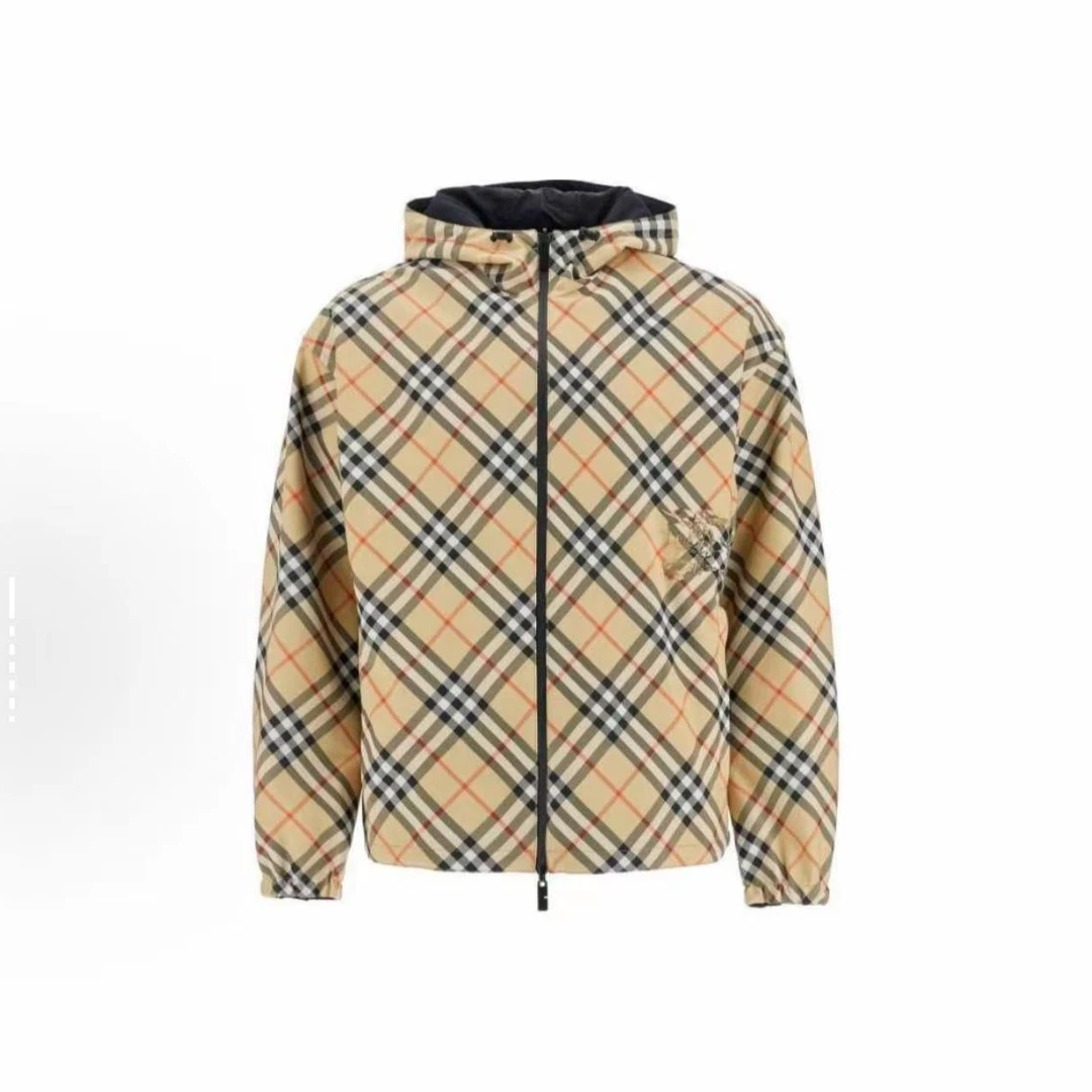 未使用 BURBERRY/博柏利 双面穿连帽纯色格子长袖拉链夹克