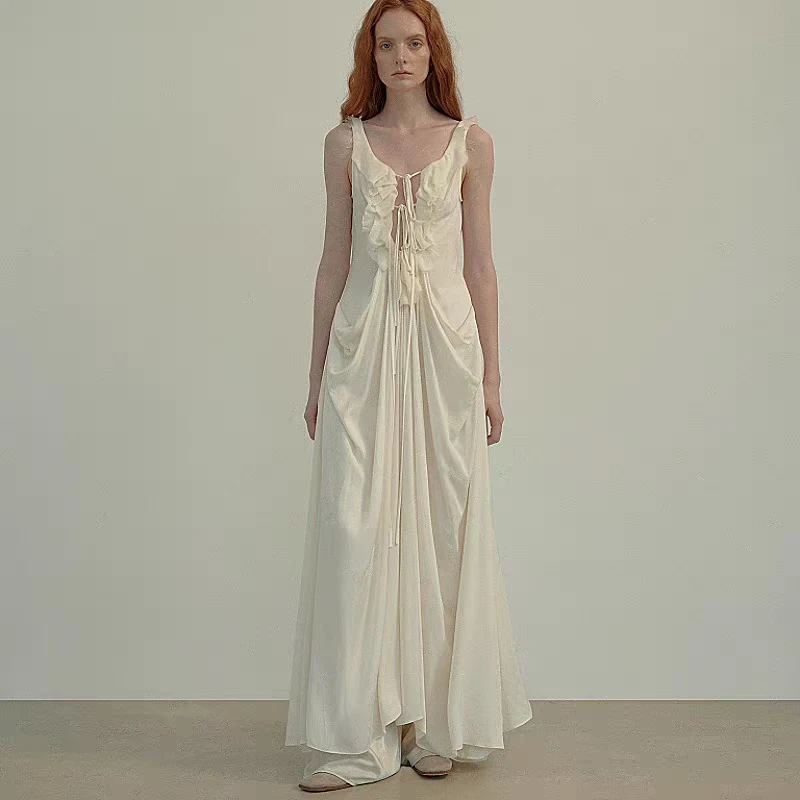 ELYWOOD 壹黎雾 花边垂荡绑带连衣裙