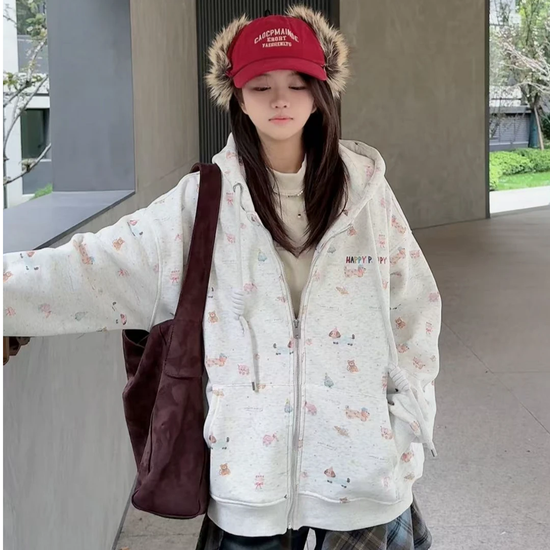 TTY （加绒）冬季2025甜美卡通印花宽松休闲连帽卫衣外套 278136