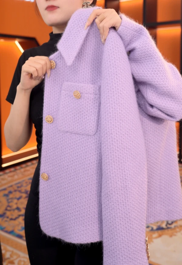 【CM】小香风外套2025秋季新款莫奈紫上衣高级显瘦经典时尚百搭