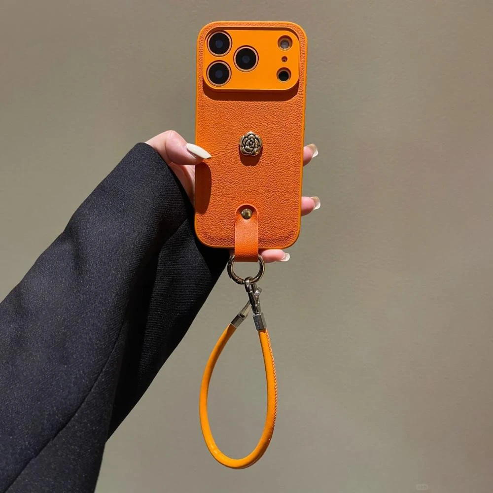 素皮纹立体山茶花适用苹果17proMax手机壳女iphone16Pro高级感15p