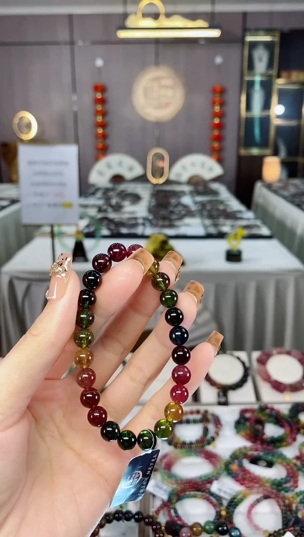 老矿色标彩虹透体单圈手串7mm+未镶嵌碧玺dan多样性发货一条