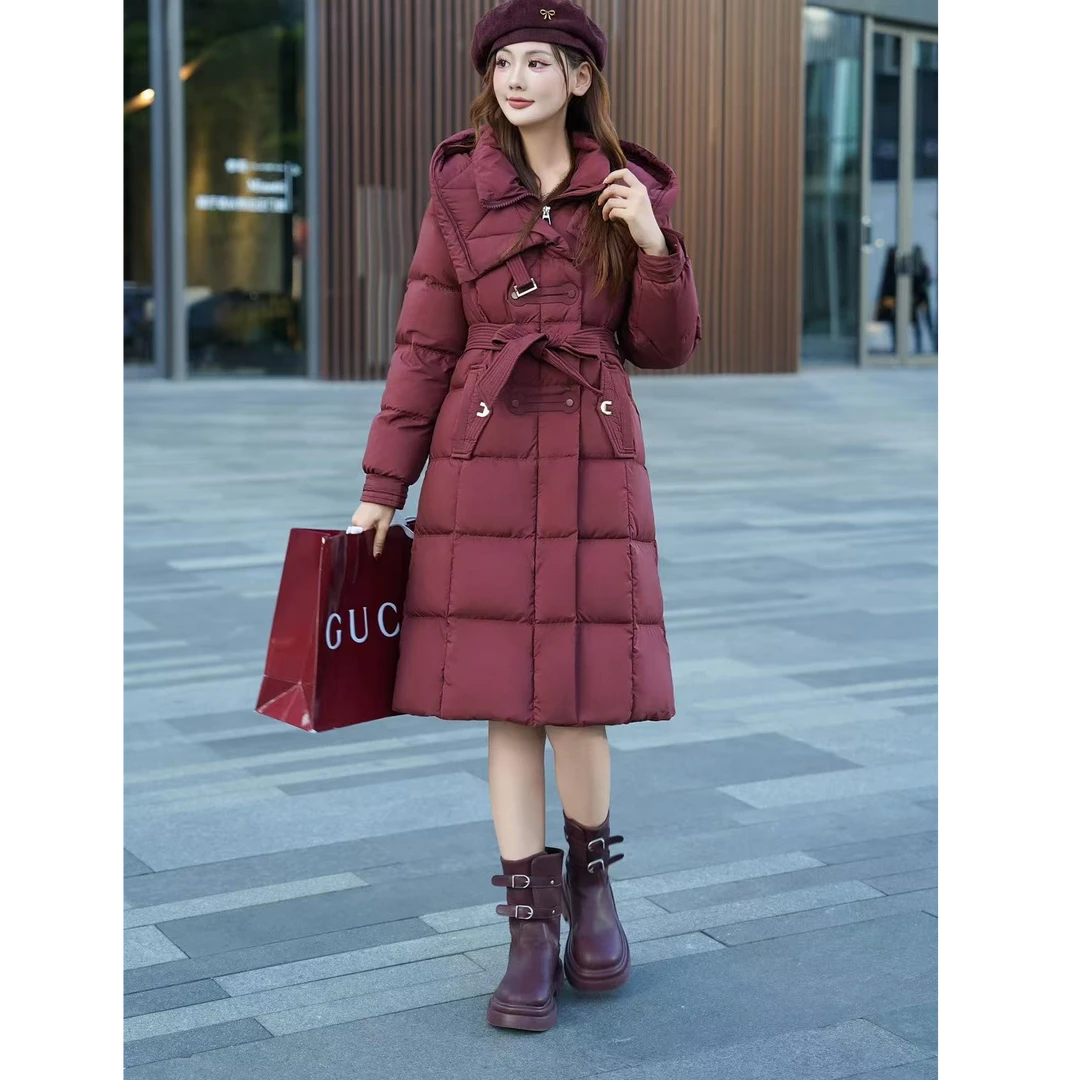 Y602 冬季时尚立领连帽加厚保暖中长款修身显瘦羽绒服