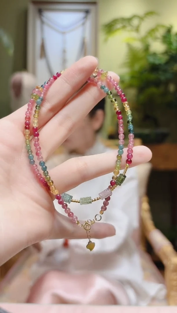 【闪购商品】碧玺项链银S925镶嵌四回纹碧玺项链H