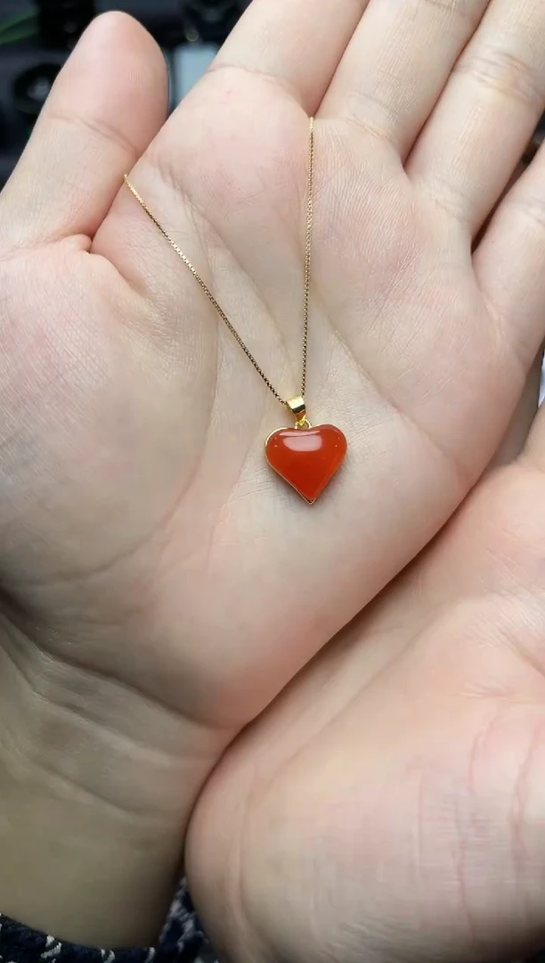 银S925镶嵌颈饰南红玛瑙爱心06
