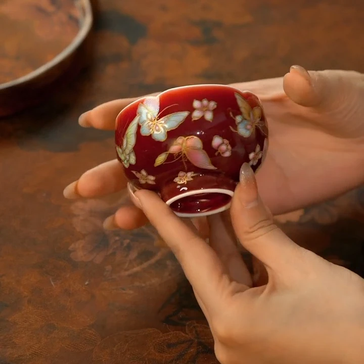 郎红珐琅彩百蝶花苞杯（配套主人）LQ2650