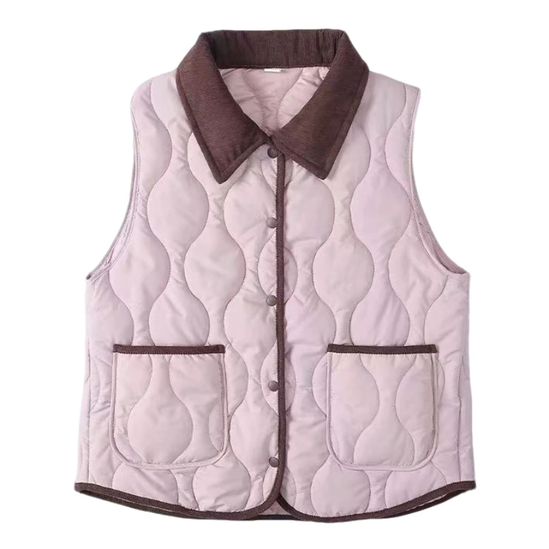 粉 马甲背心外穿加厚新款爆款马夹外套夹棉翻领