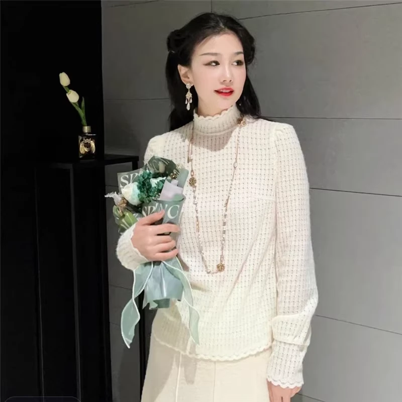 商场同款2025春新款高级感蕾丝花边镂空长袖衬衫女气质上衣130006