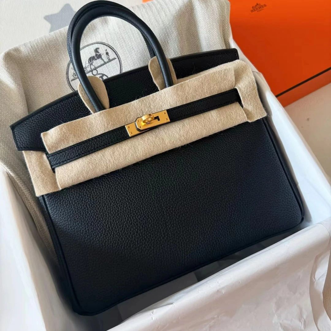 全新未使用 Hermes/爱马仕 青奢荟/黑金扣bk25手提包/w刻/55930