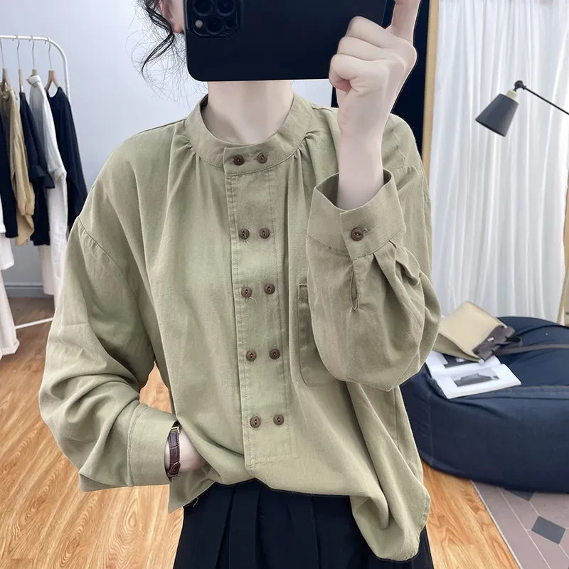 La Chapelle/拉夏贝尔大码秋季女宽松显瘦休闲圆领长袖上衣衬衫