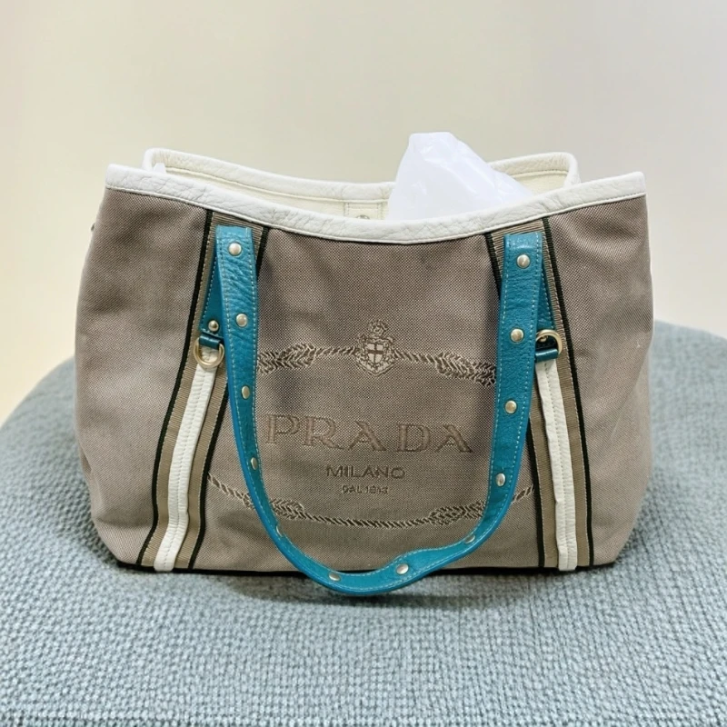95新 Prada/普拉达  卡其色帆布手提包 1759 1509