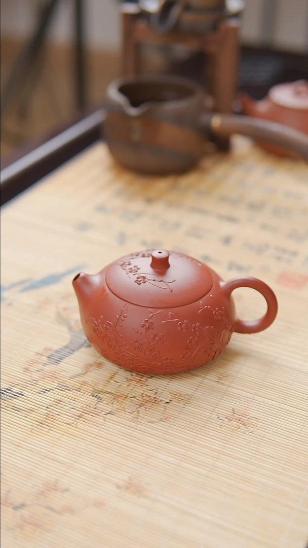 茶壶紫砂朱泥  全手工  扁西施壶 170ml