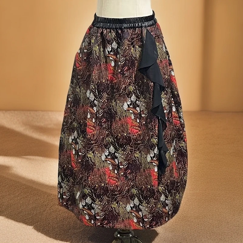 XM24119麋鹿深林立体盘花提花花苞裙