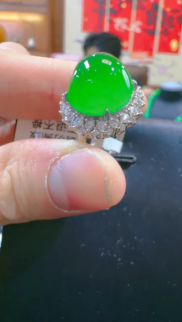 银S925镶嵌戒指翡翠天然A货翡翠