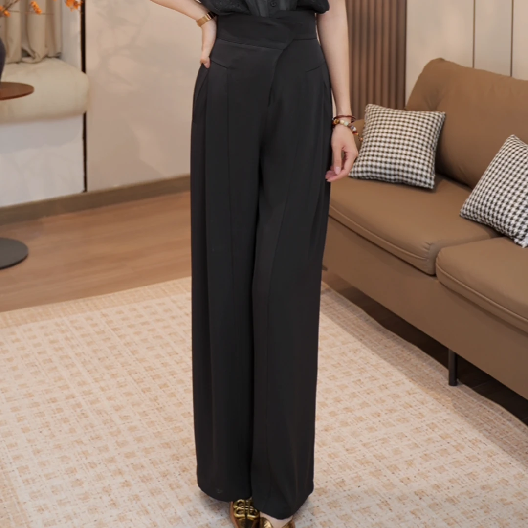 【粤粤】黑色阔腿裤子女夏季薄2025新款高腰显瘦直筒休闲西装裤