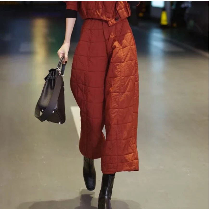 （萱萱推荐）时髦简约显瘦保暖菱格休闲裤