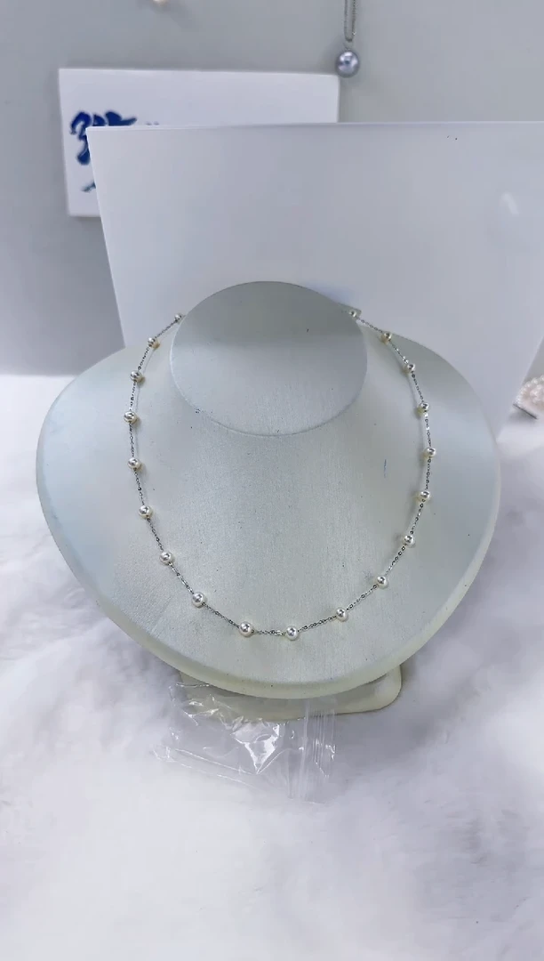 银S925镶嵌淡水珍珠DA珍珠满天星项链4-5 a555