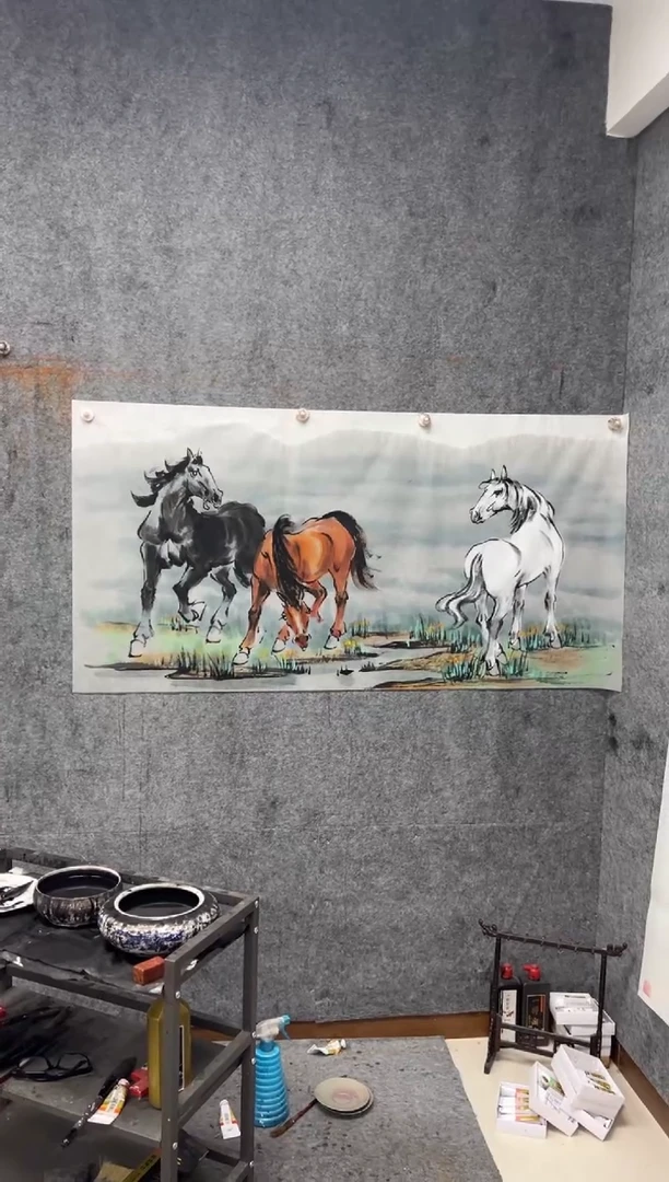 【闪购商品】纸本68x138定制彩色 三骏 带收藏证书