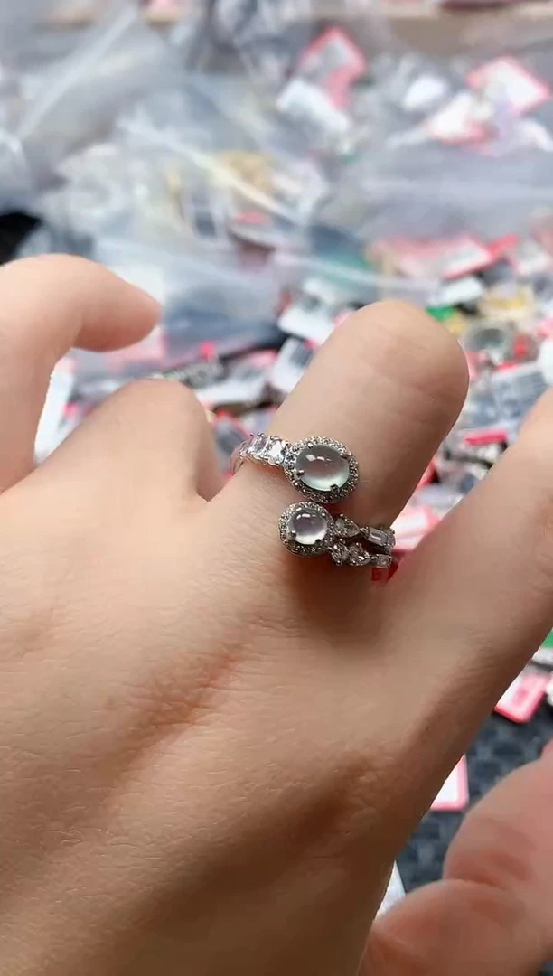 银S925镶嵌戒指翡翠天然A货缅甸翡翠