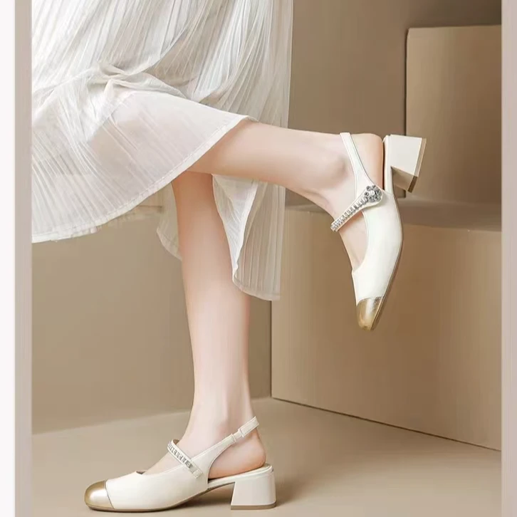 7710  新款法式气质百搭粗跟包头凉鞋