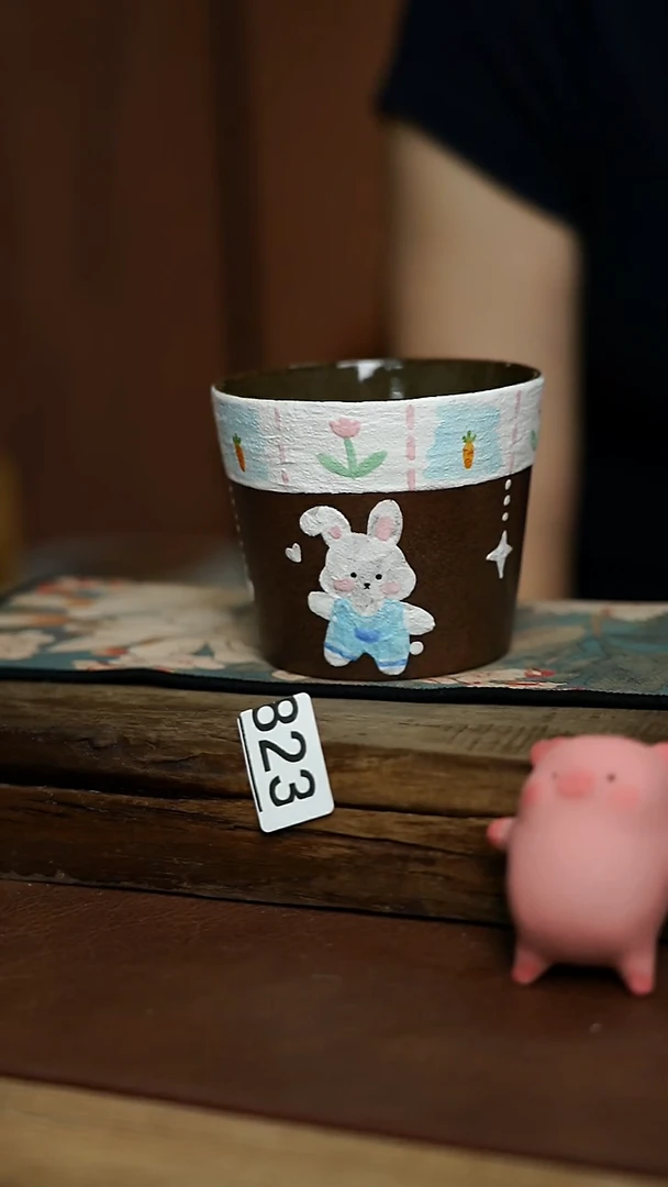 大叔小院 小兔子 岩彩咖啡杯