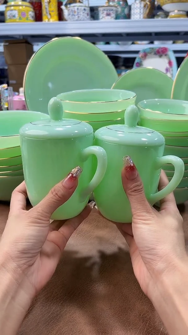 玉瓷350cc玉瓷茶杯水杯2只景德镇