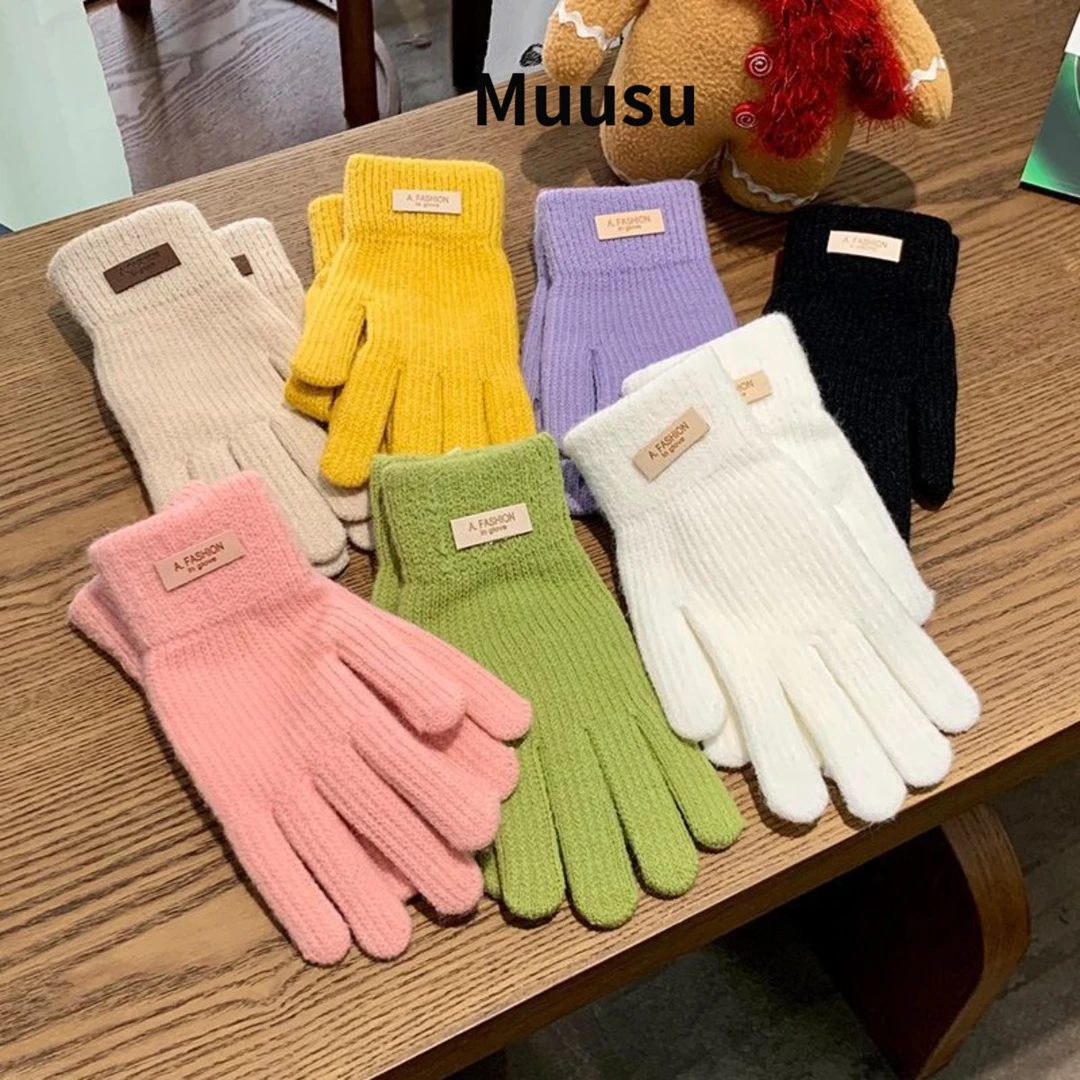【Muusu】秋冬季保暖手套户外漏指触屏防寒毛线针织百搭手套
