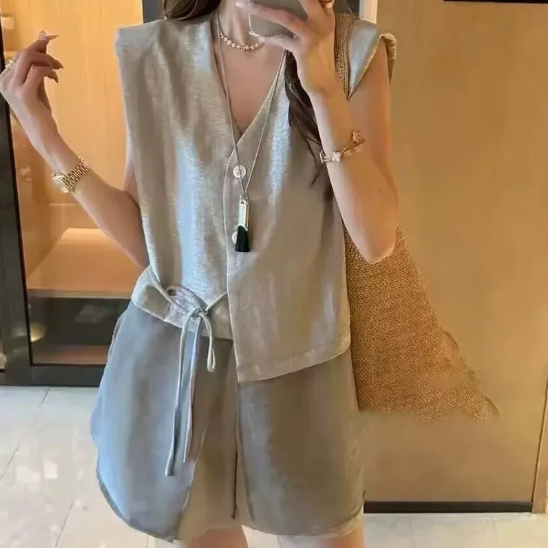 无印心匠D88636-1 开衫气质甜美休闲风纯色女装极简风套装K408