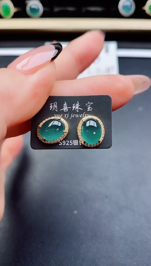 翡翠银S925镶嵌耳饰50850