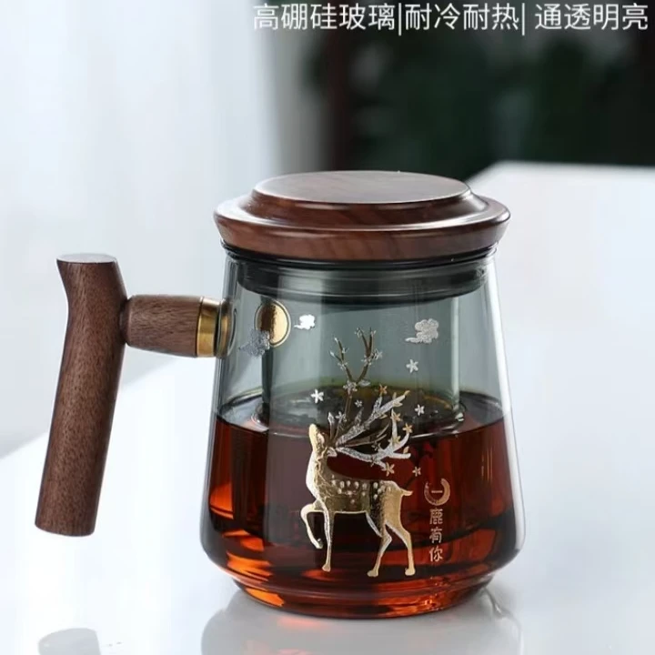 个人专用耐高温玻璃茶杯三件杯茶水分离绿茶杯花茶杯
