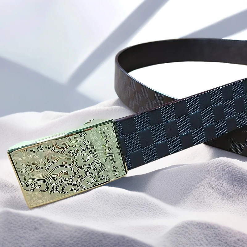 头层牛皮内穿无牙自动扣无夹层休闲真皮手工腰带宽约3.8cm厚4.0mm